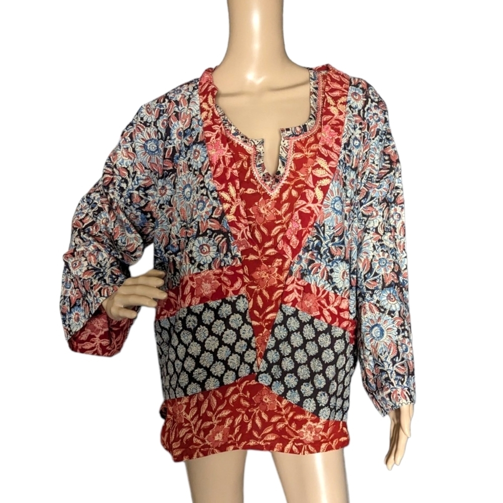 Dignity Not Charity Boho Peasant Patchwork Floral Blouse & Jacket Set Size L/XL